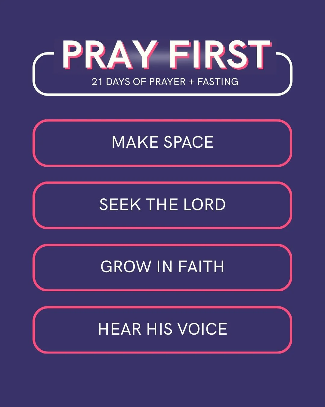 PRAY FIRST 2026 🙏

We&rsquo;re committing 21 days to prayer and fasting as a Church to deepen our relationship with God!

Swipe left to find out what&rsquo;s on and what resources can help you pray and fast ⬅️

🔗 Links in bio
