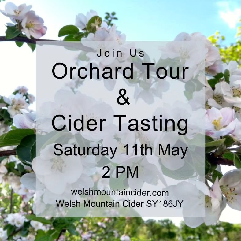 Our first orchard tour and cider tasting this season will be on the 11th of May at 2 PM. Please book in advance at welshmountaincider.com
We will be open for offsales between 1pm and 4 pm, but feel free to bring a picnic and sit at one of our tables 
