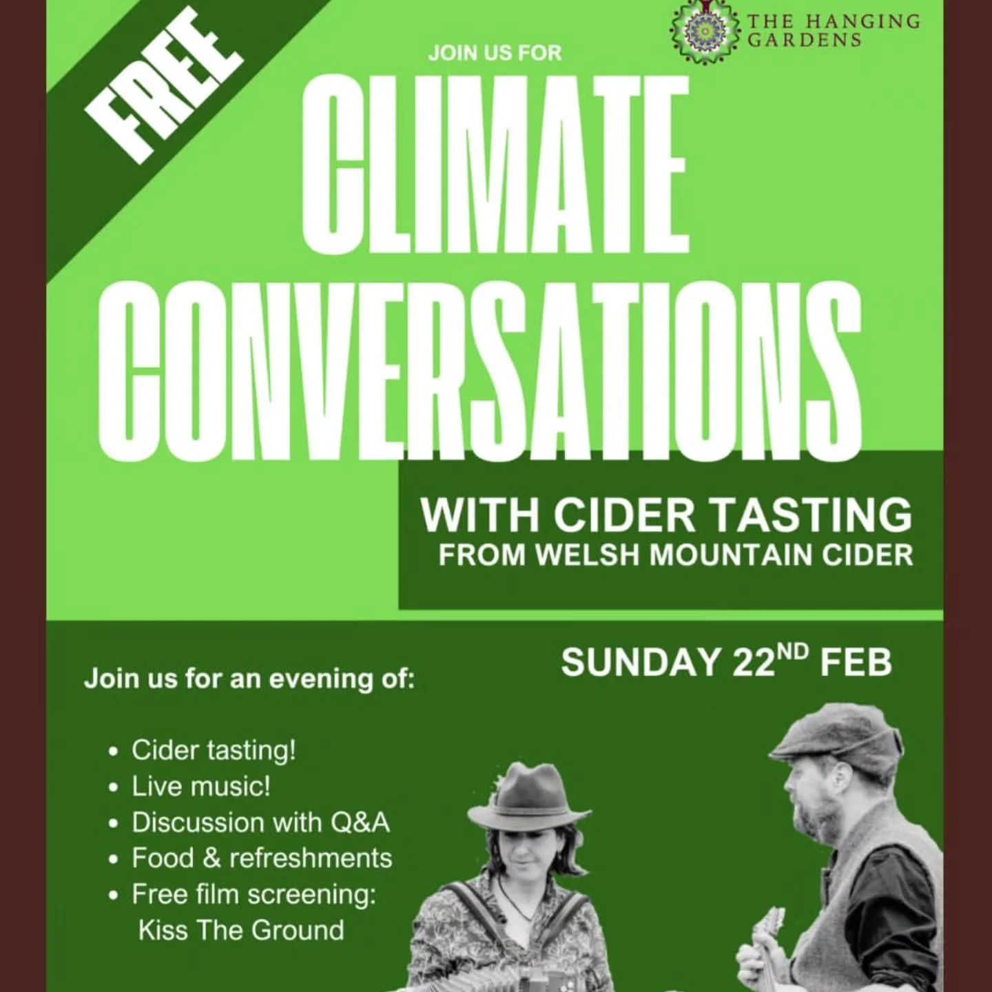 This Sunday!  A celebration -  A cider and song sustainability seminar! Join us at the Hanging Gardens. Hear us talk all about our cider making &amp; orchardista year while tasting six ciders and being tickled by seven songs and tunes about cider, ap