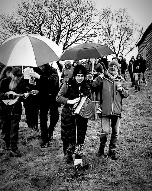 Thanks to everyone who braved the damp and came a Wassailing at Prospect Orchard yesterday. We should have a bumper crop next year! Special thanks  to all the wonderful musicians and to  Mari Lloyd and her handler Gareth, who rode up all the way from