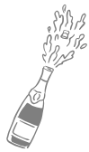 A sketch of a champagne bottle with a firework exploding from the top.