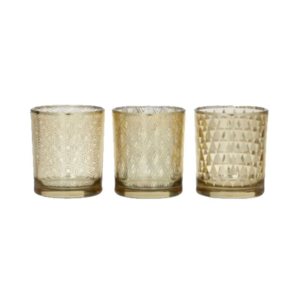 Tealight Geometric Patterned (3 x Designs) - Gold Glass