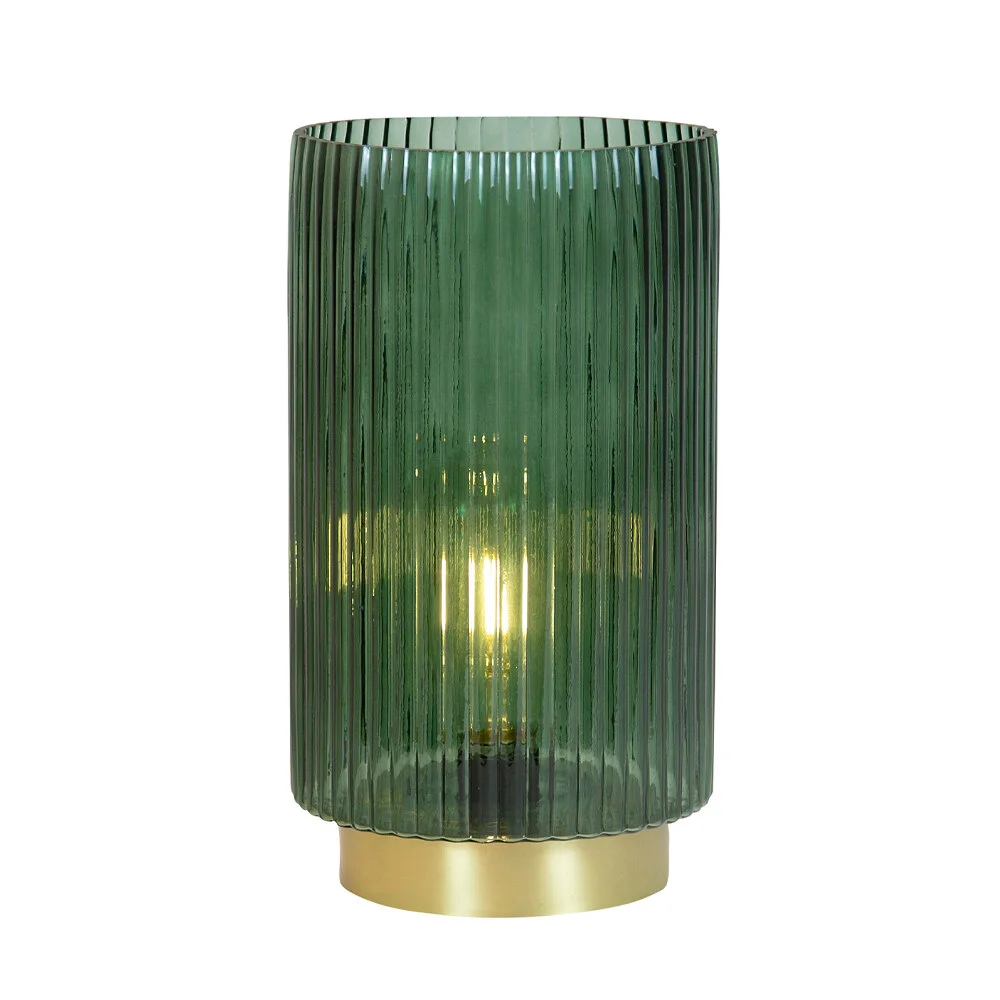 Hurricane Grooved Glass - Green and Gold - Large
