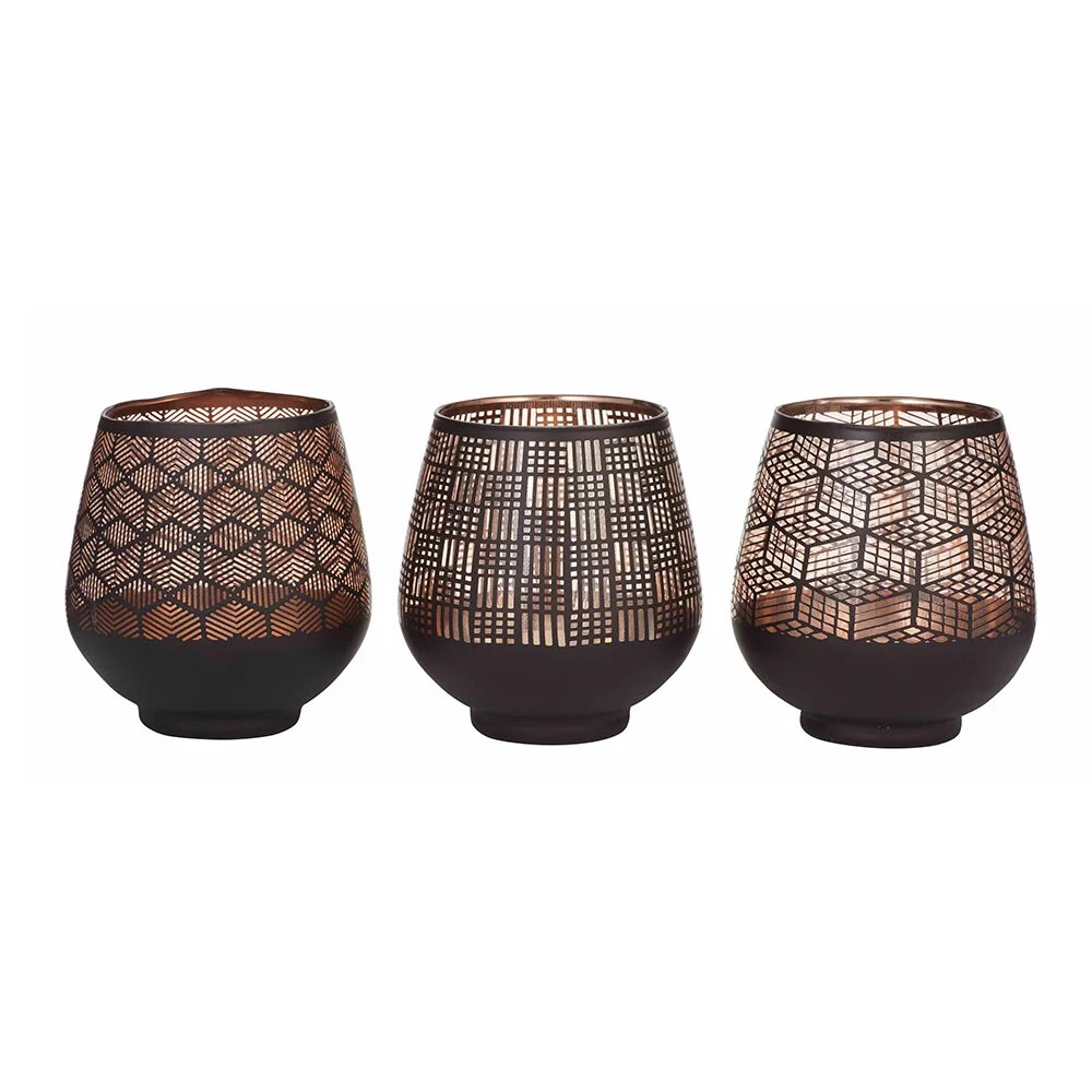 Tealight Black and Copper - Assorted Geometric