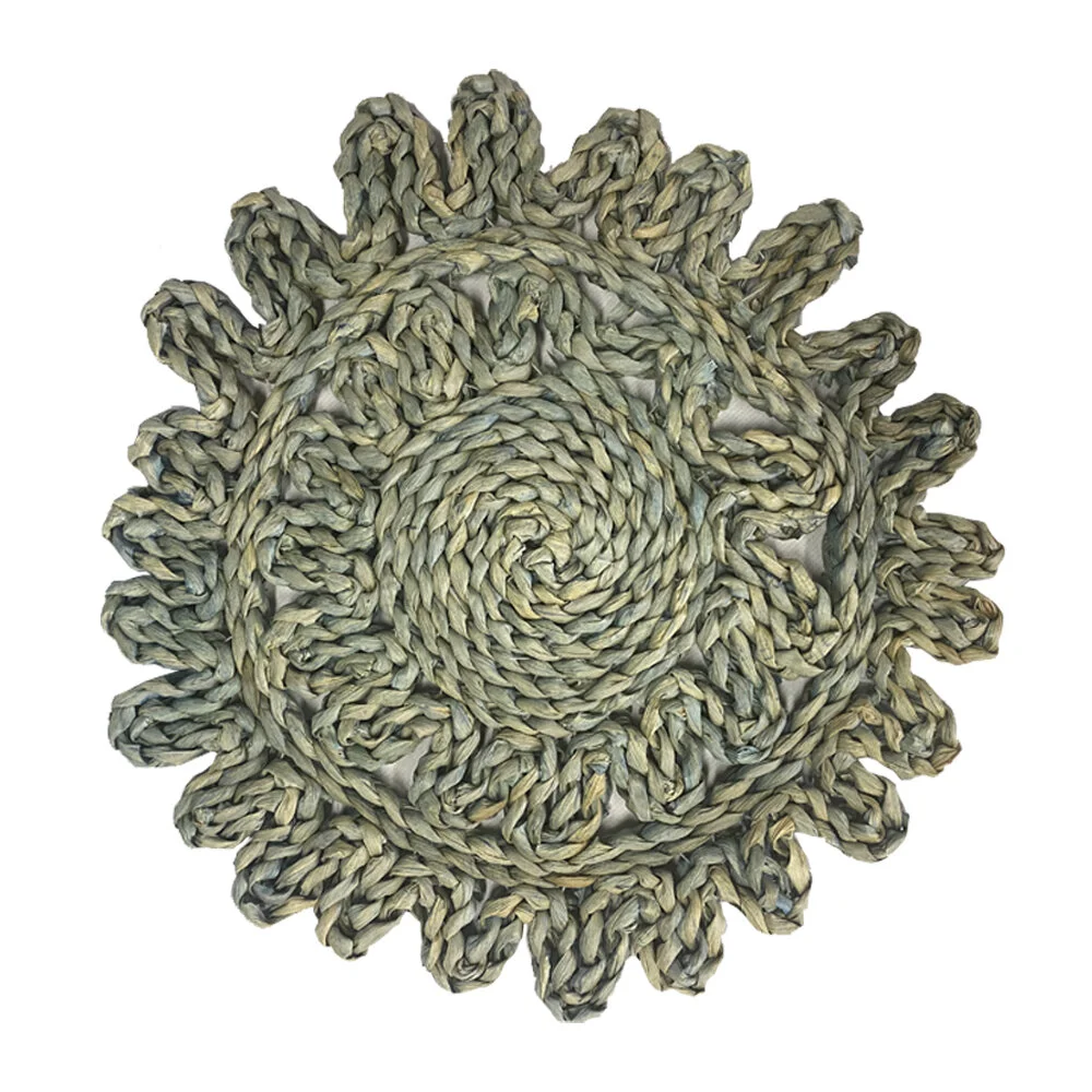 Placemat Flower Rattan - Washed Blue