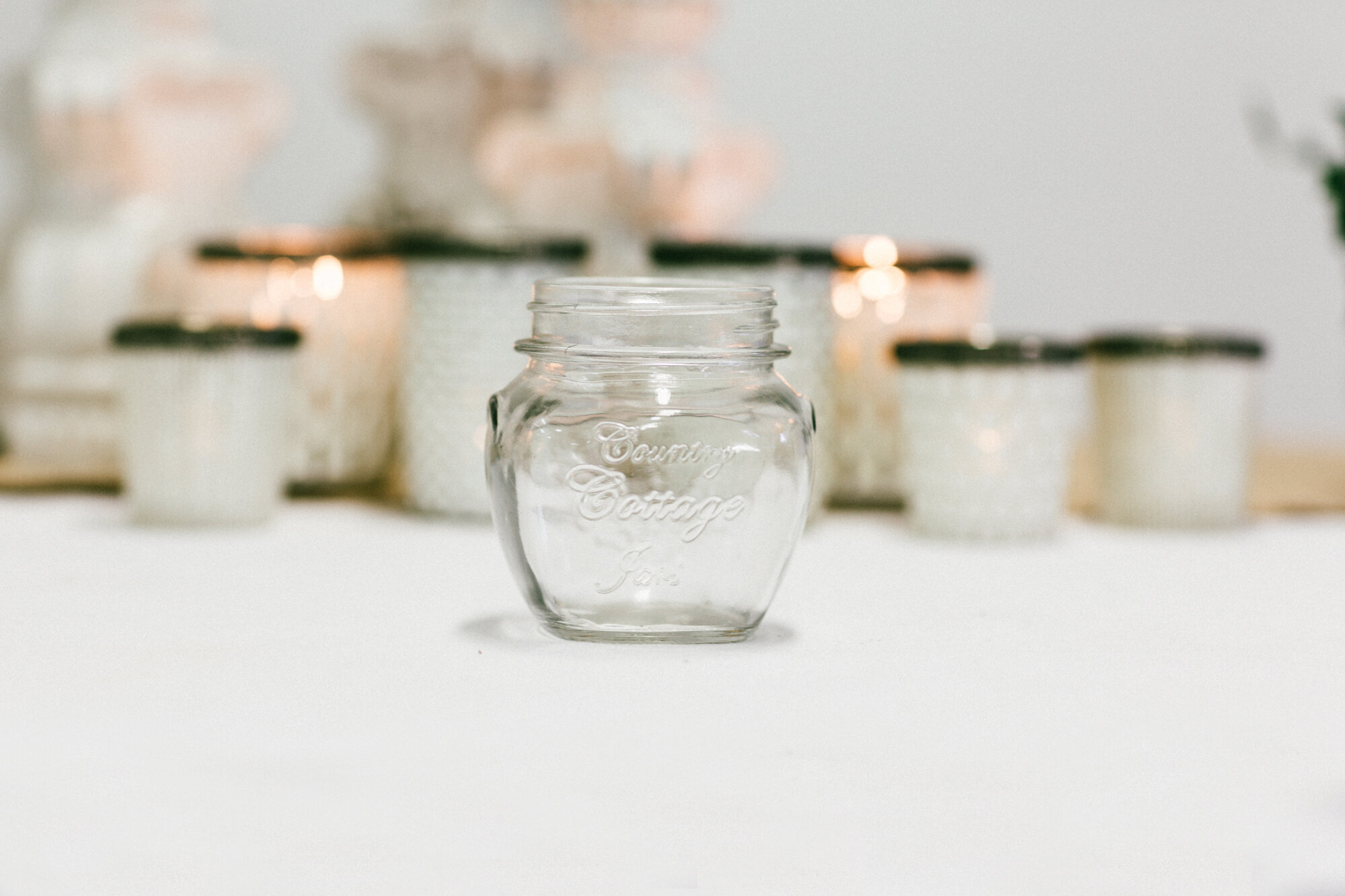 Glass Jar Country Cottage Clear Wedding & Corporate Event Styling