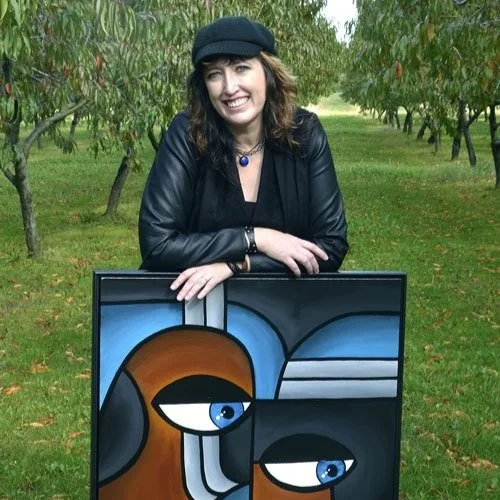 Sonia Wilkinson with her painting "Road Ahead"