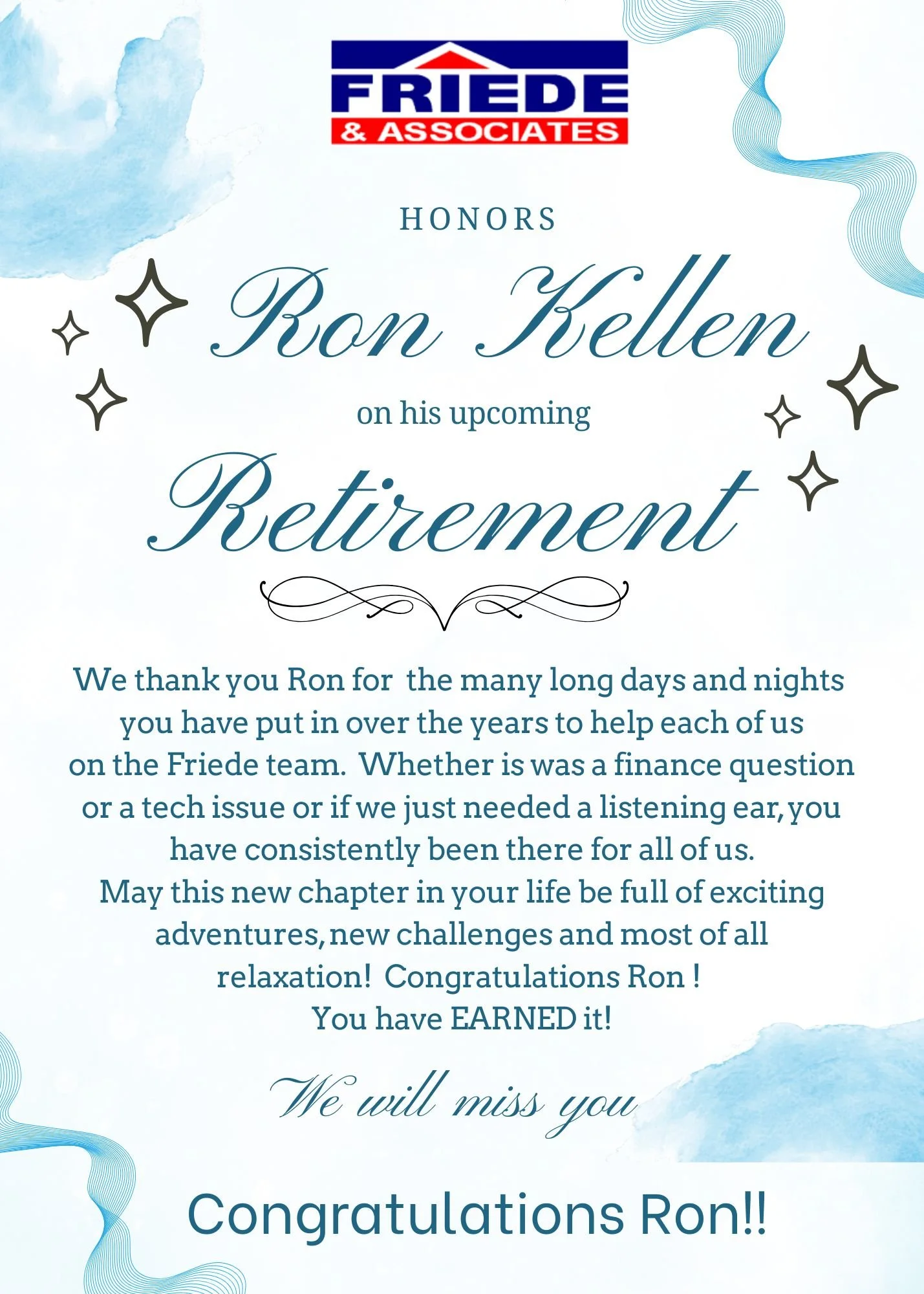 Celebrating the Retirement of Ron Kellen