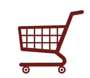 Shopping cart icon with a brown grid and handle on a white background.