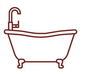 Outline of a vintage-style bathtub with a faucet