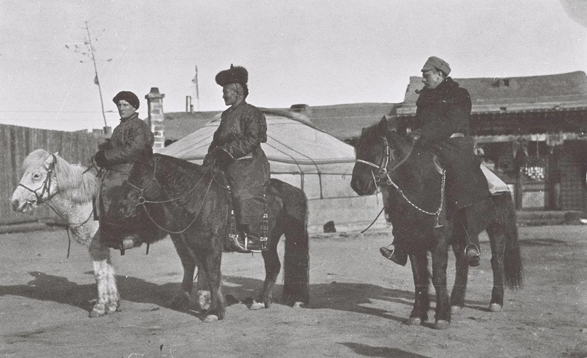  A. F. Almblad, Lobsen Dorji &amp; O.M. mounted ready for start for Lobsens Dorji’s place, Mong new year febr 1912/TAR 