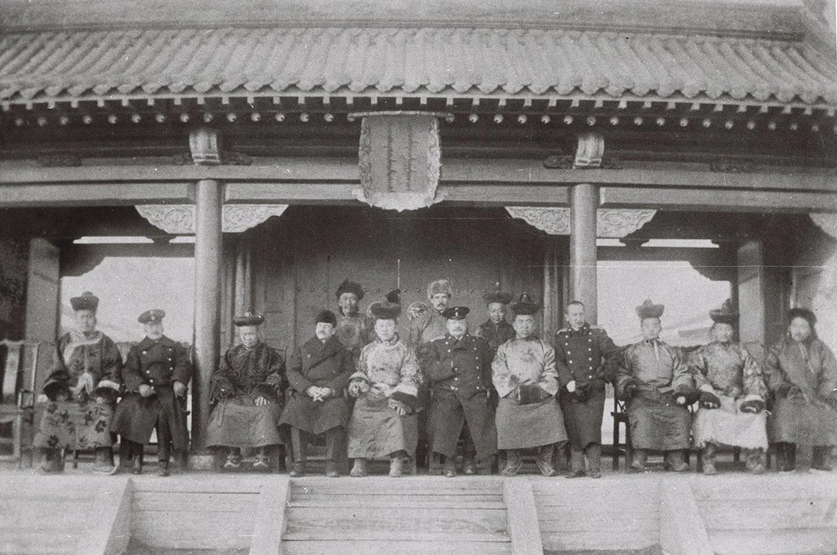  Korostovetz, Luba with secretary..., and interpreter Moskvitin &amp; all Mong. Officials after signing the Russo Mongolian treaty Urga 1912/Russ.? 