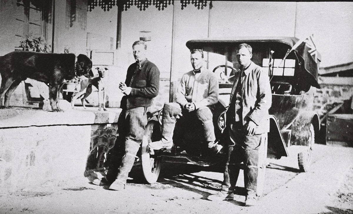  Rustad, Walters &amp; O.M. with Overland car on return from the Chinese-Mongolian war front. Kalgan, nov 1913/TAR 