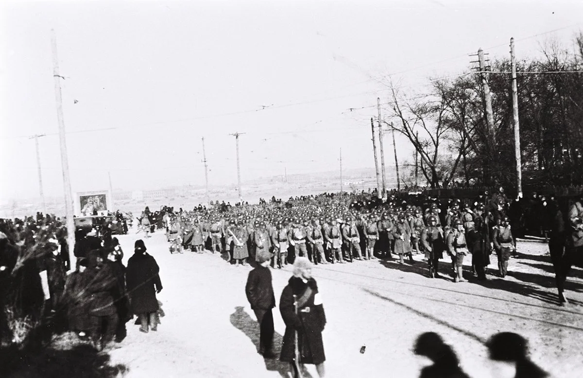 Japanese parade of victory in Harbin, views of parade. 8/2/32/Holmes 
