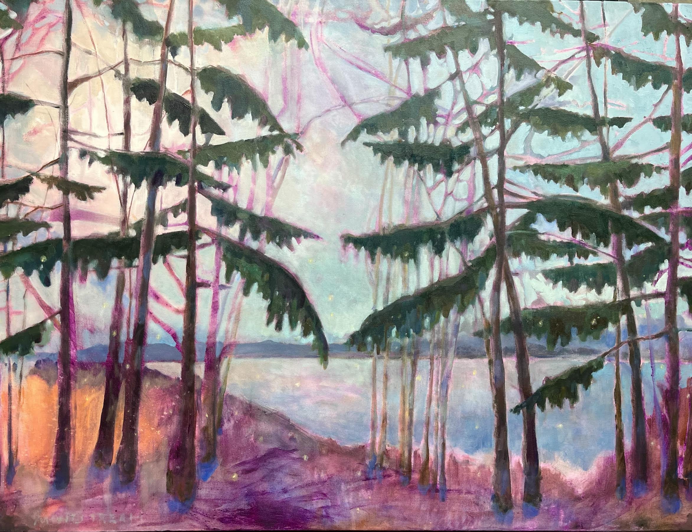 violet shore with fireflies. 
36" x 48 "
$3600