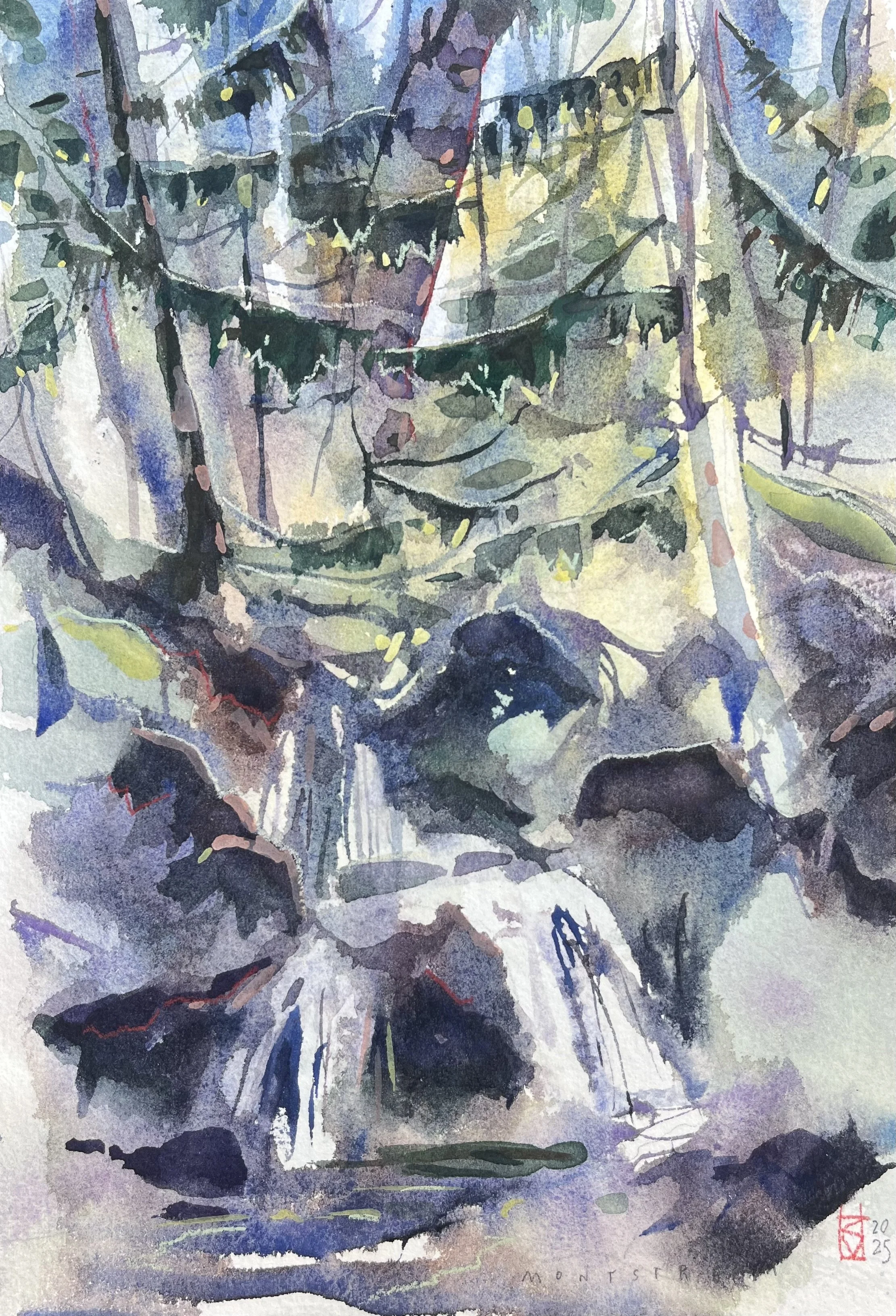 forest falls 
7" x 10" unframed
$200.