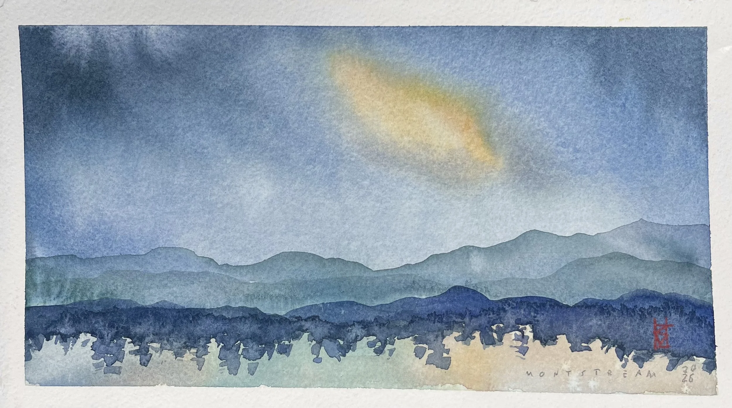 moon under cloudy skies
6" x 11" unframed
$195