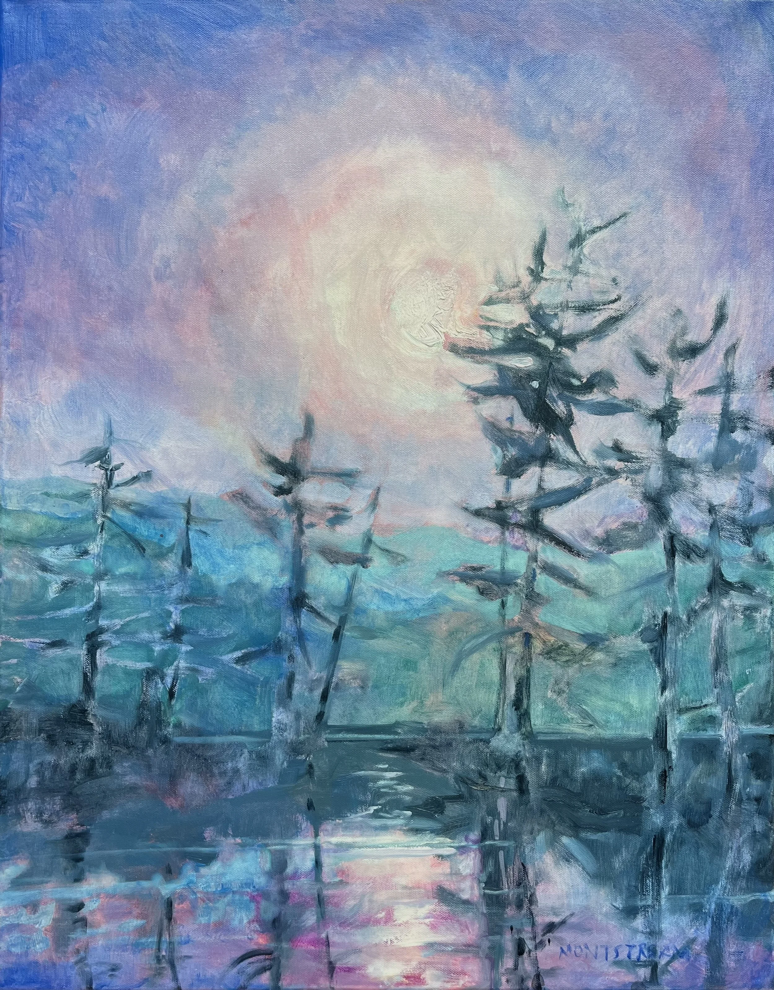 full moon over pond
22" x28" 
$450. 