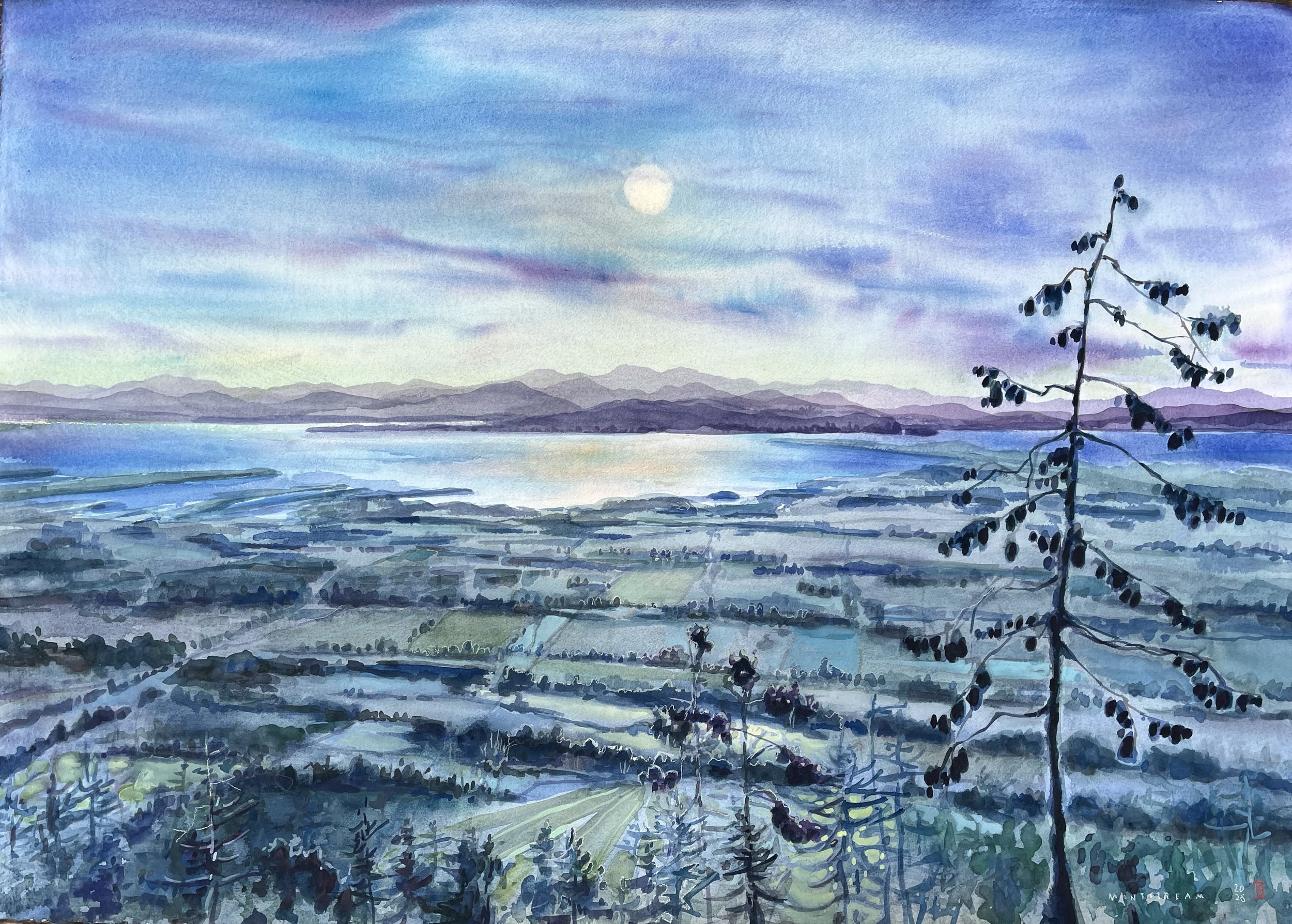 moonset -watercolors
