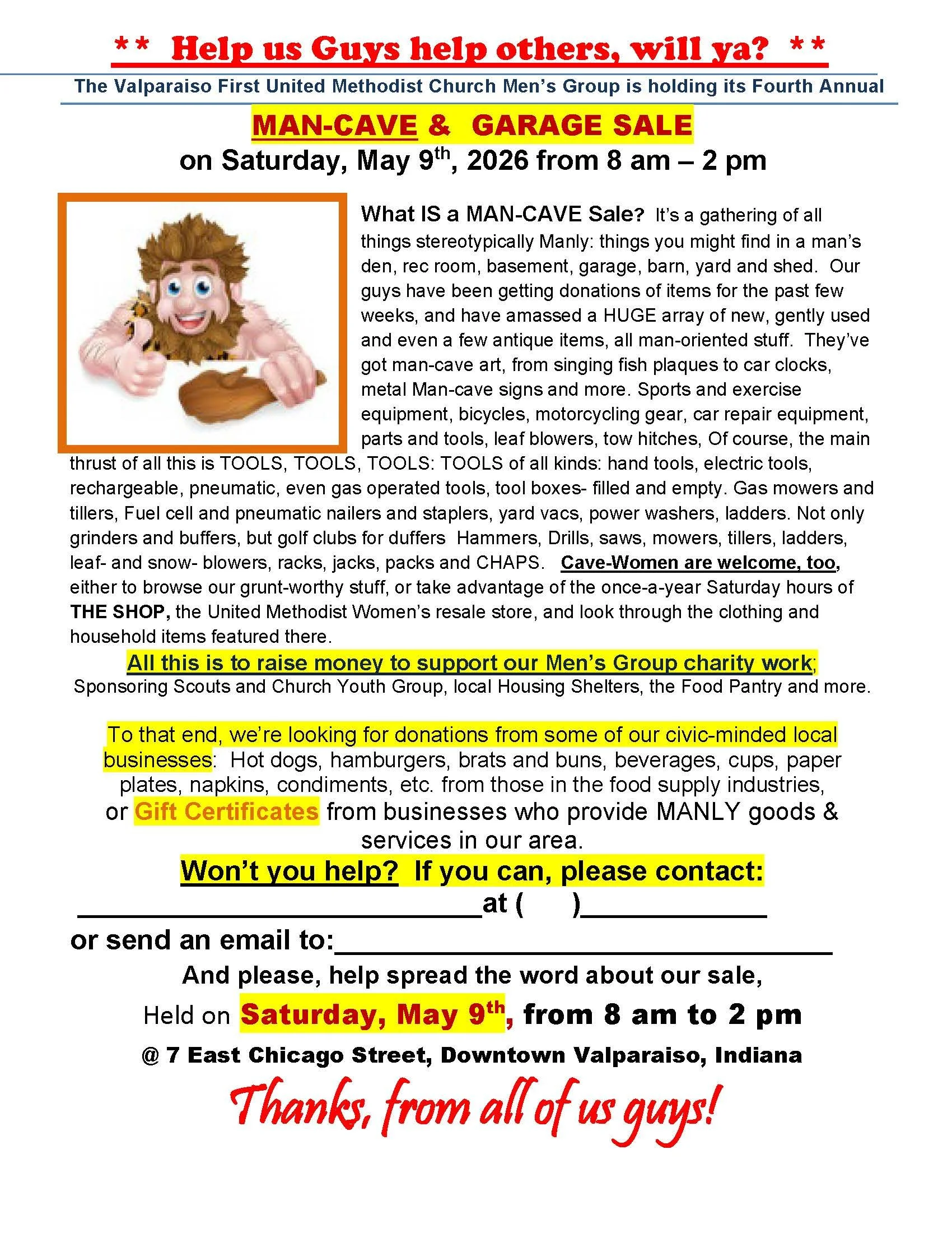 First United Methodist Church Presents | 4th Annual Man Cave &amp; Garage Sale