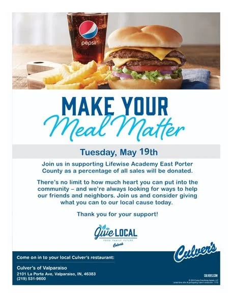 FUNDRAISER FOR LIFEWISE ACADEMY - EAST PORTER COUNTY | CULVER'S NIGHT