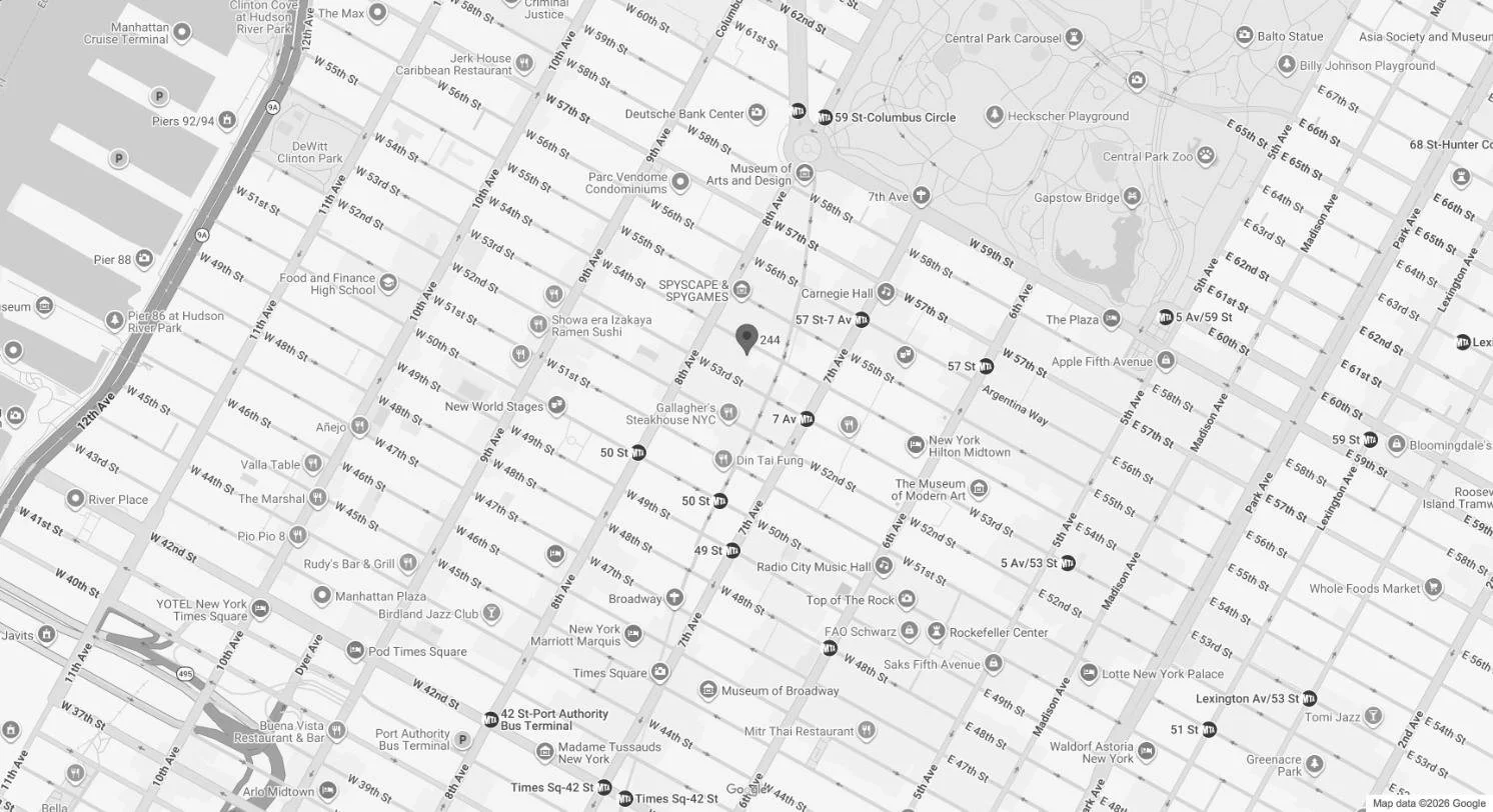 Map of Dr. Lubitz's office at 244 W 54th St, Suite 600, Midtown Manhattan