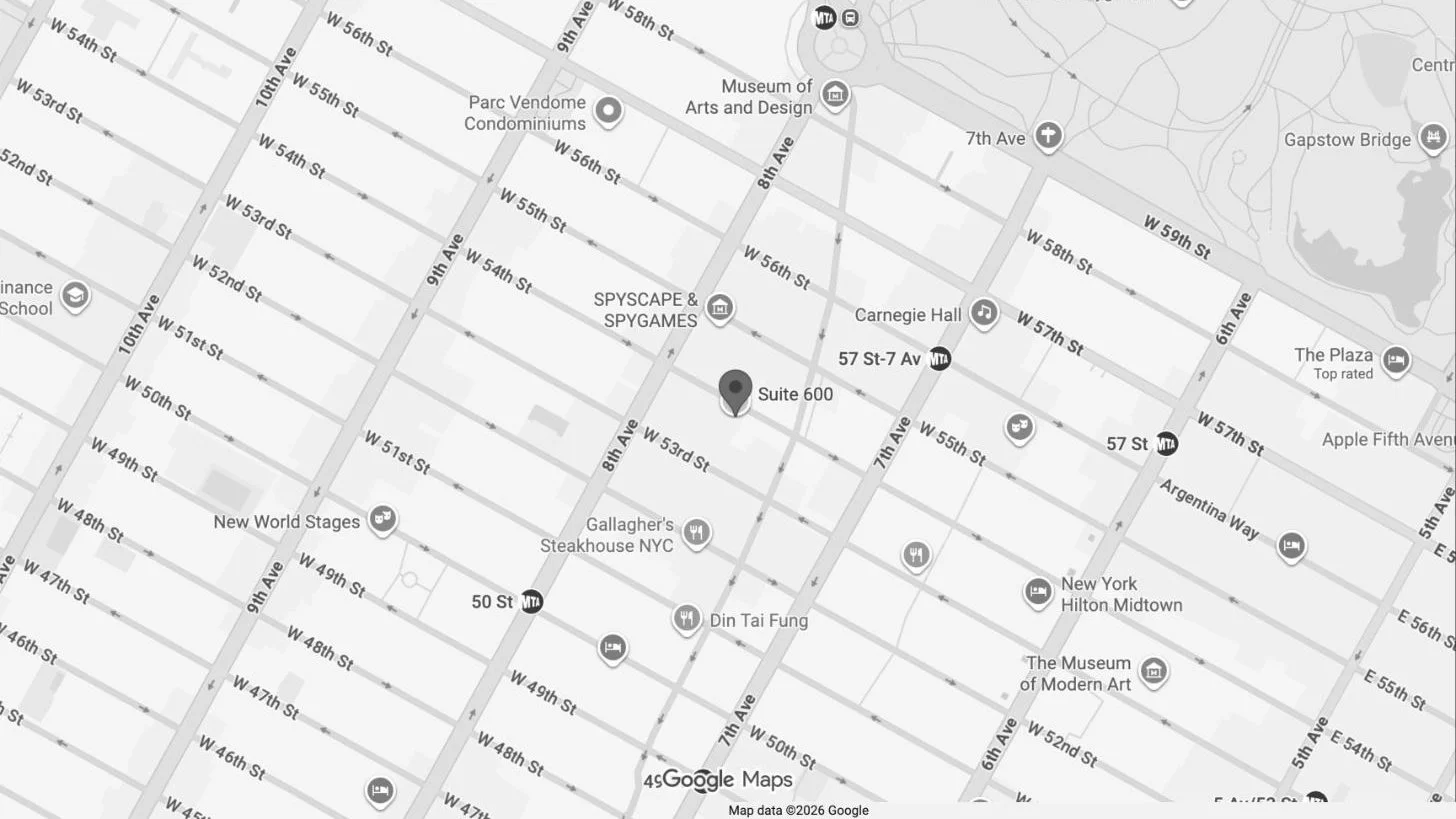 Map of Dr. Lubitz's office at 244 W 54th St, Suite 600, Midtown Manhattan