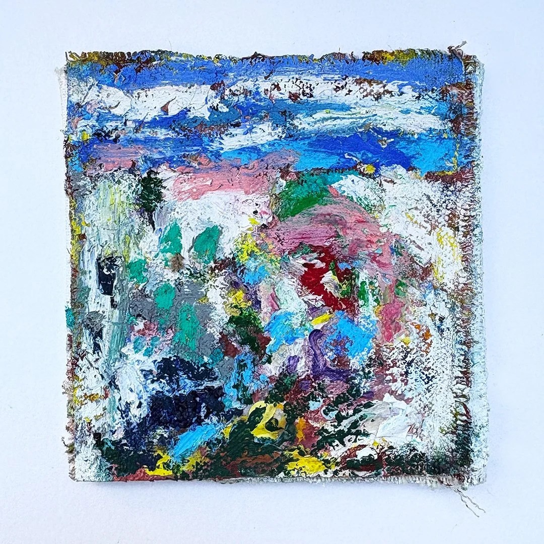A miniature masterpiece going into Canal Boat Contemporaries Miniature Masters. 15th- 28th October 2025. 10 x 10 cm. Acrylic and oil pastel on canvas on plywood