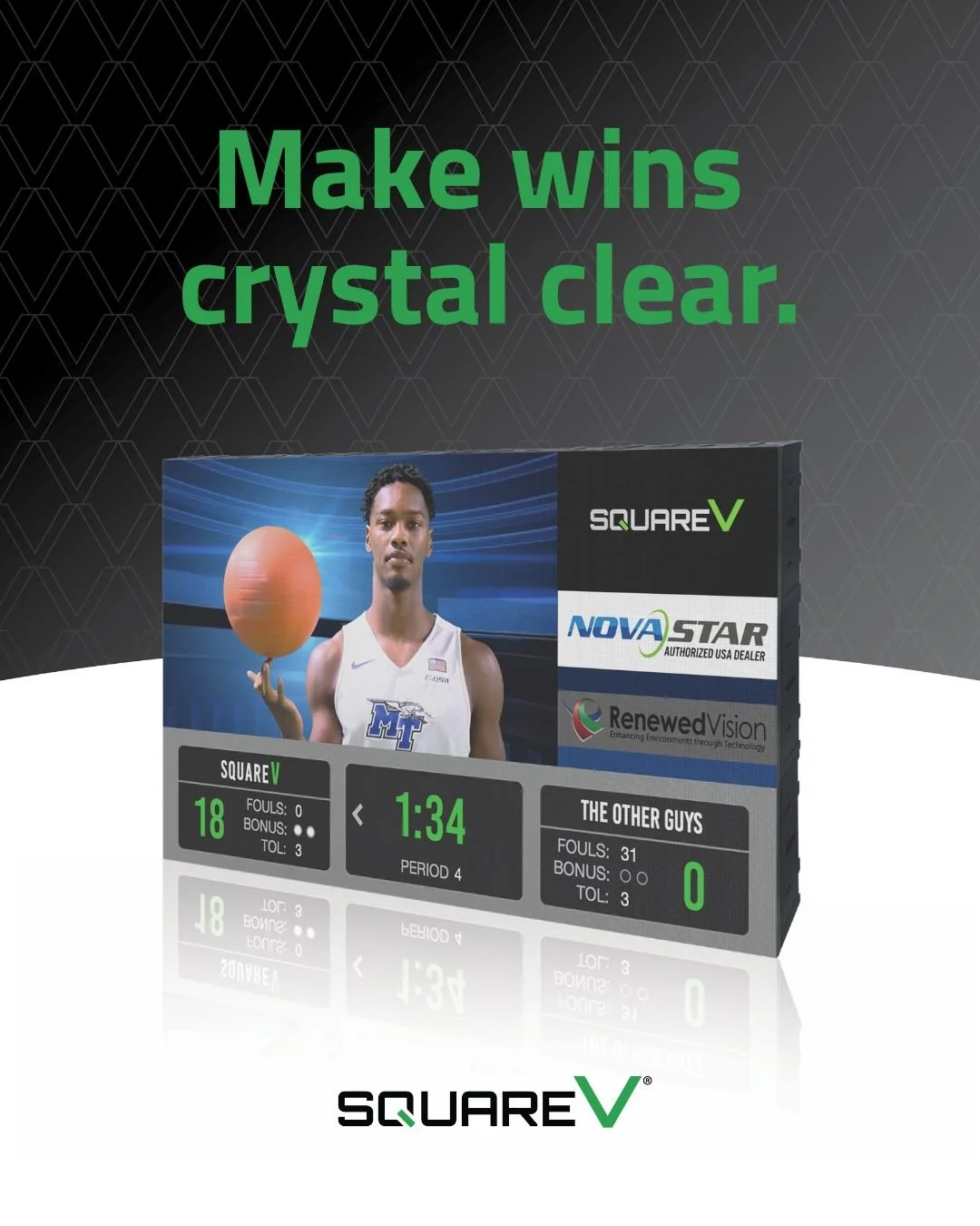 Our SB5 LED scoreboards help high school and college athletes keep track of wins in every sport. 

With an IP-41 rating, 96 x 96 pixel resolution, and built-in impact resistance, all you need to do is win games. We'll take care of the rest.

See the 
