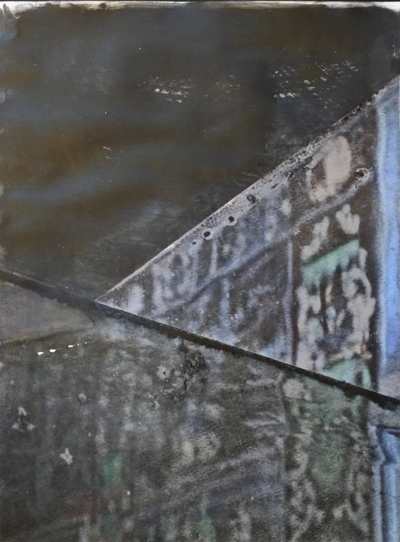 split forms, graphite powder over archival print