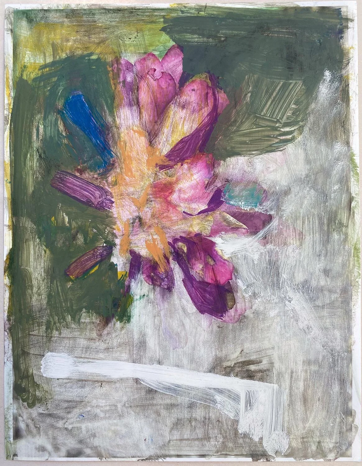 Zinnia, gouache over photograph,  10.5 x 8"