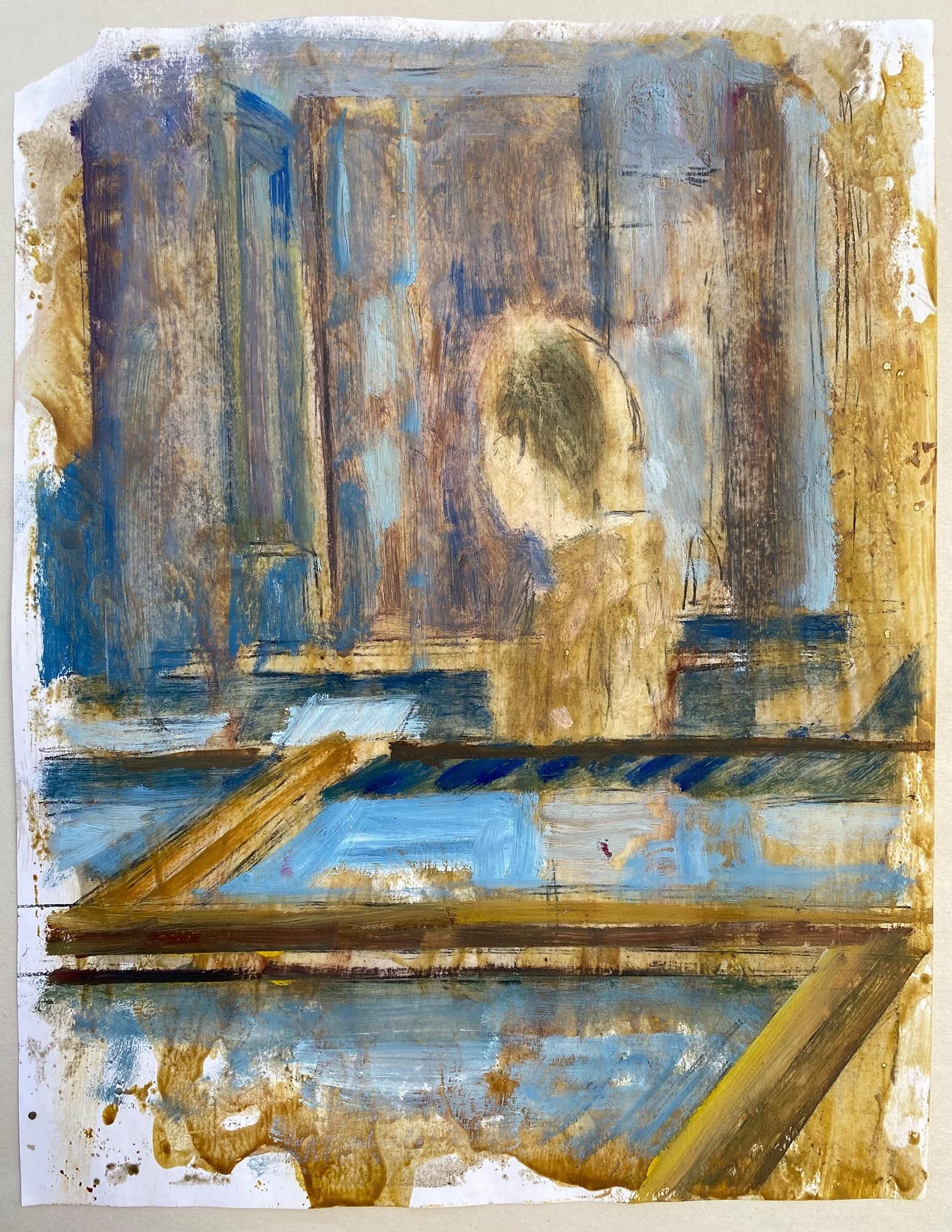 Visit VI, study, oil on paper, 11 x 8.5"