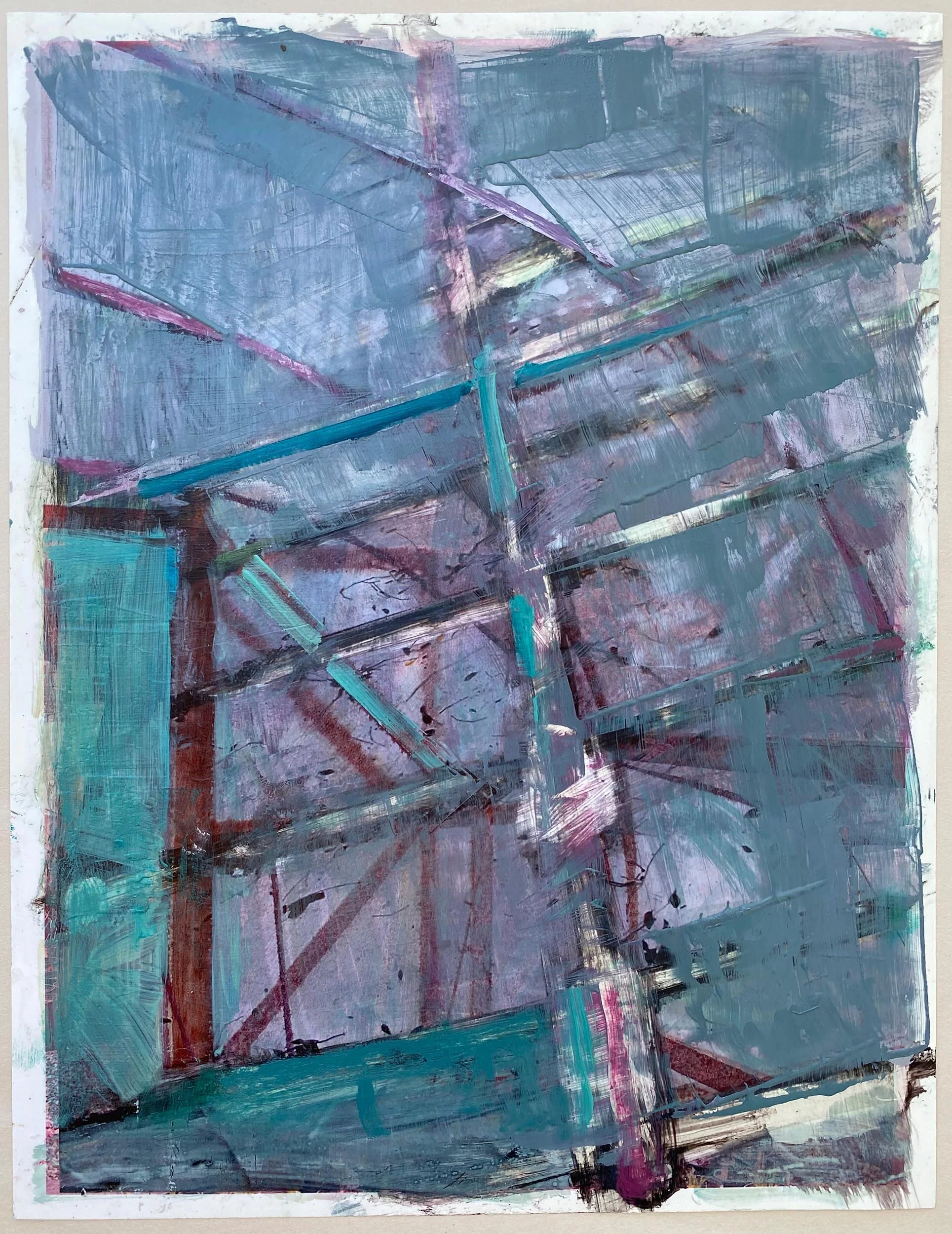 Greenhouse study, oil and wax over photograph,  10.5 x 8"