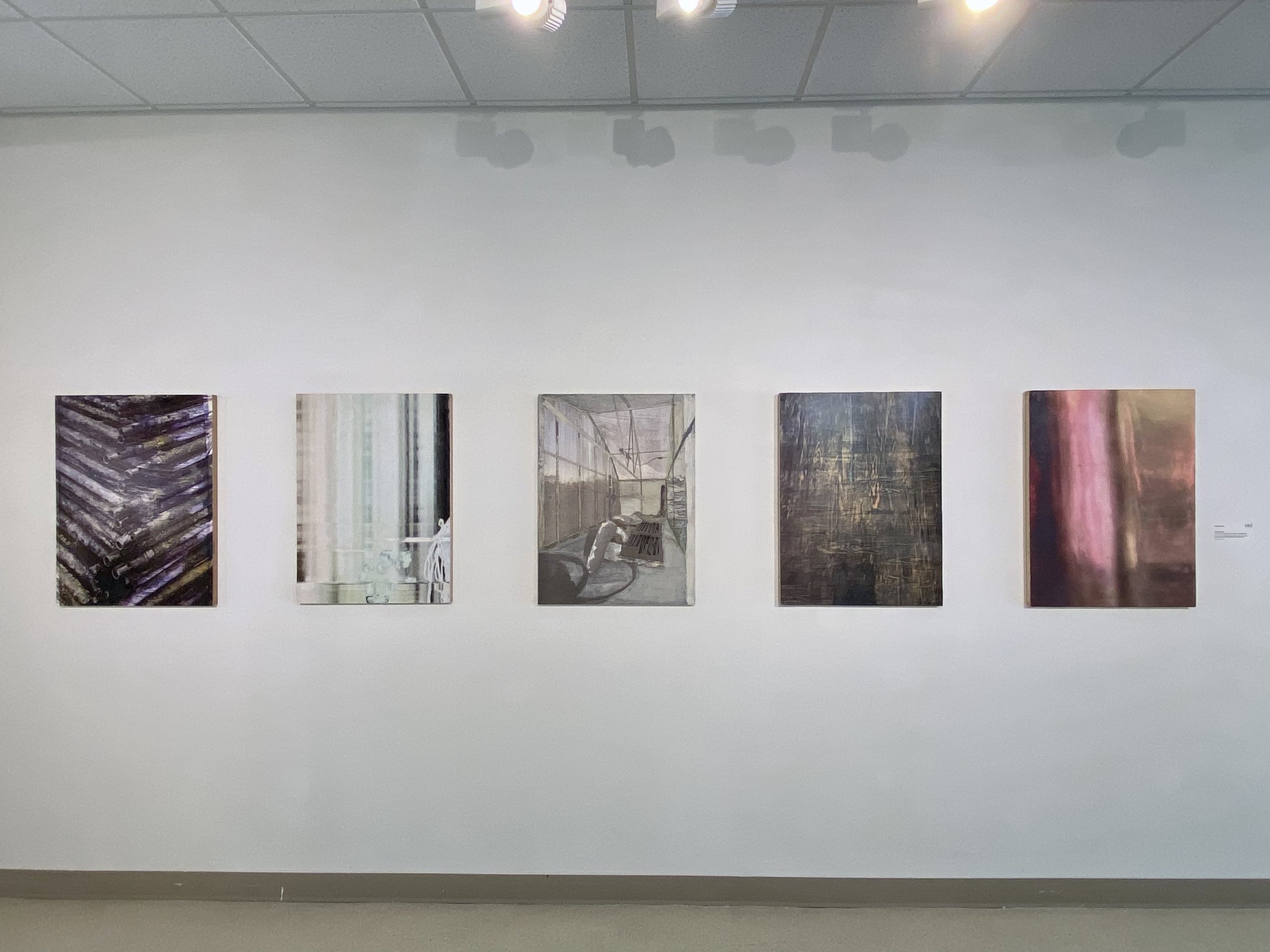  Five Environments, encaustic, oil, and archival pigment print mounted on five panels, 2020-22 