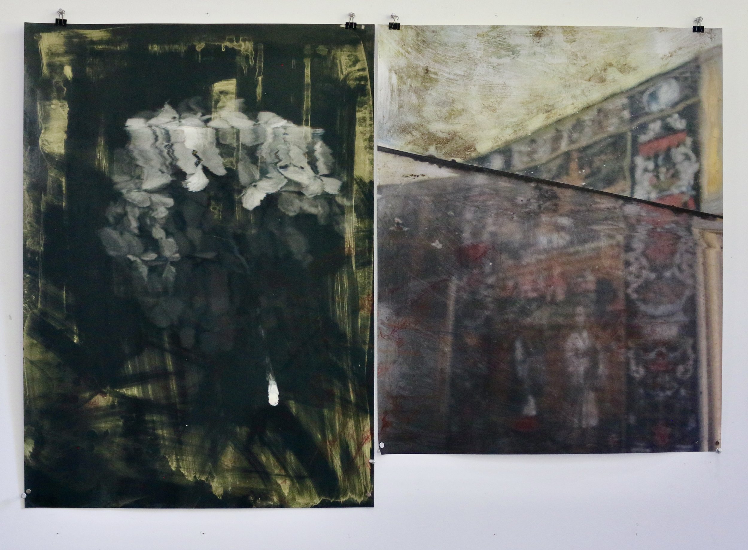  Cracked Mirror, diptych, 2023, scanograph, cold wax and traces of graphite on paper. Private Collection. 