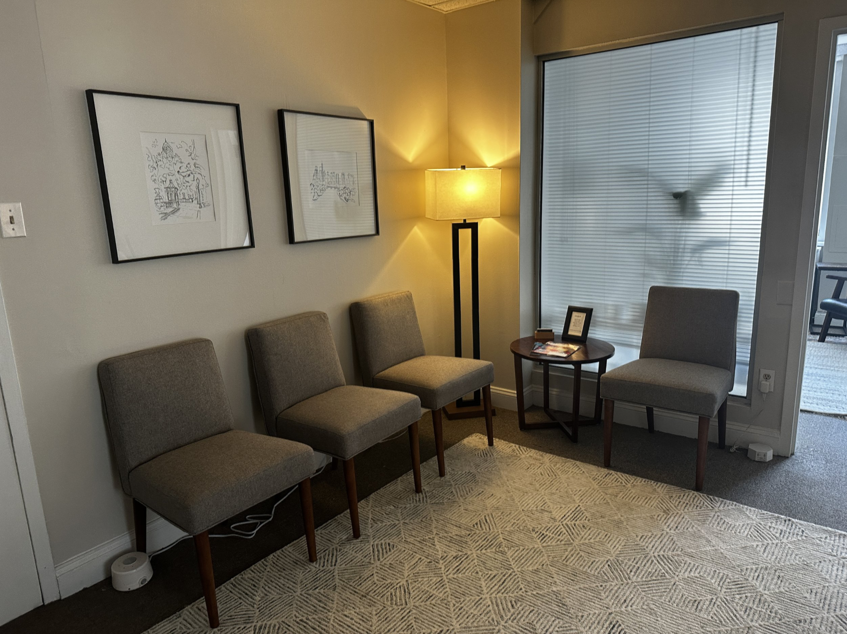 This is the waiting room for my office - In-person Accelerated Resolution Therapy in Center City Philadelphia with Laura Geftman, LCSW.