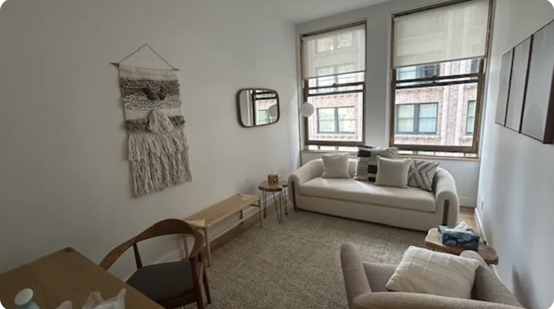 A therapy office you may have you session in. In-person Accelerated Resolution Therapy in New York City with Laura Geftman, LCSW.