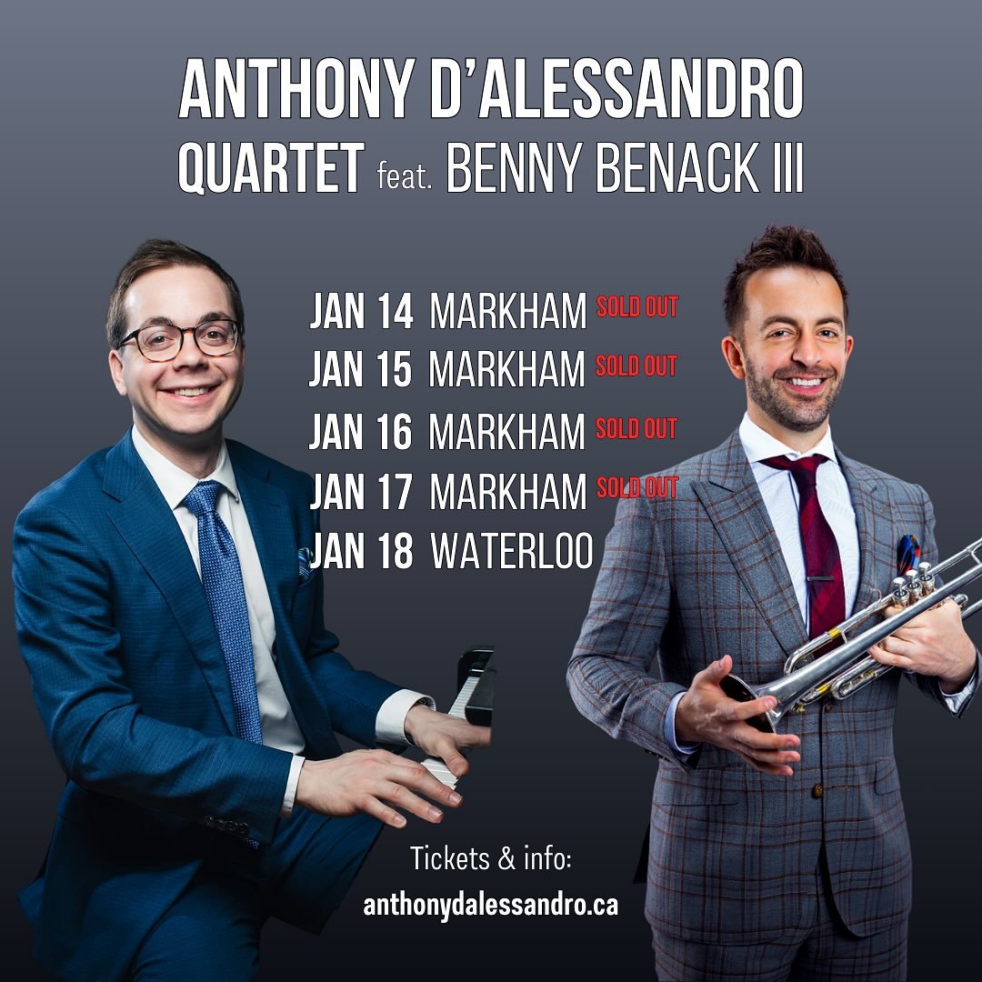 Starting the New Year off RIGHT! My quartet featuring NYC&rsquo;s favourite trumpeting crooner @bbjazziii is back in Canada with a bunch of shows next week!

The first four nights sold out so quickly we barely had a chance to announce them&hellip;but