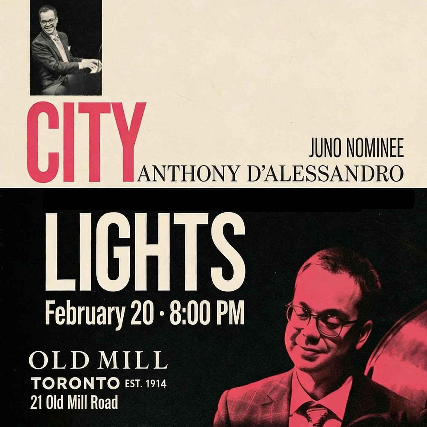 On Fri Feb 20 join us at @oldmilltoronto for a concert presenting the music of #CityLights as well works by Gershwin, Peterson, and more! We&rsquo;ll call it a little JUNO-nomination celebration! 😉🎶

If you weren&rsquo;t able to catch my band in Ma