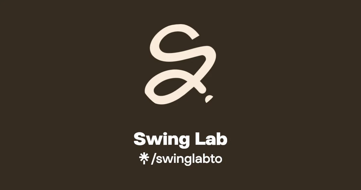Swing Lab logo featuring a stylized 'S' and 'L' on a dark background, with the text 'Swing Lab' and the URL '/swinglabto' below.