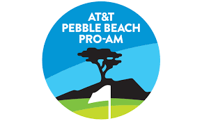 AT&T Pebble Beach Pro-Am logo featuring a tree silhouette on a hill with blue sky background.