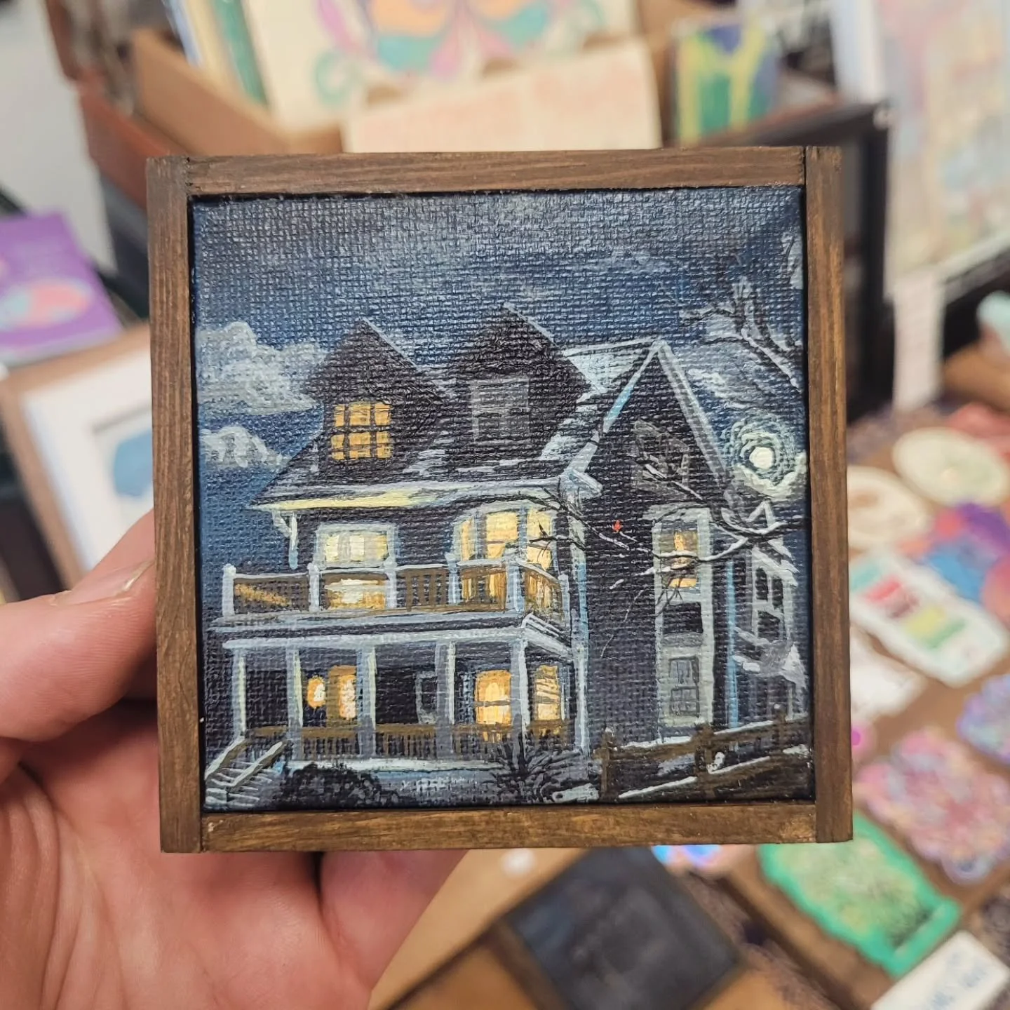 Couple recent nighttime paintings. 4x4 acrylic framed and ready to hang 

Both are available
1. 75 
2. 65 

Add 8 for shipping or free local pickup