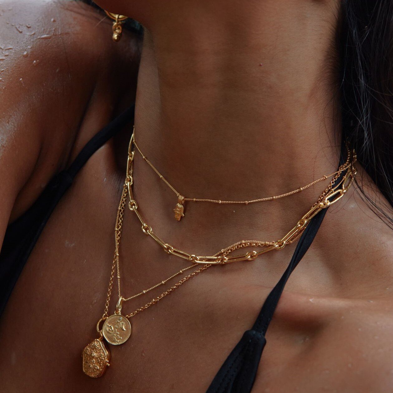 Tiny Hamsa Necklace in gold vermeil 