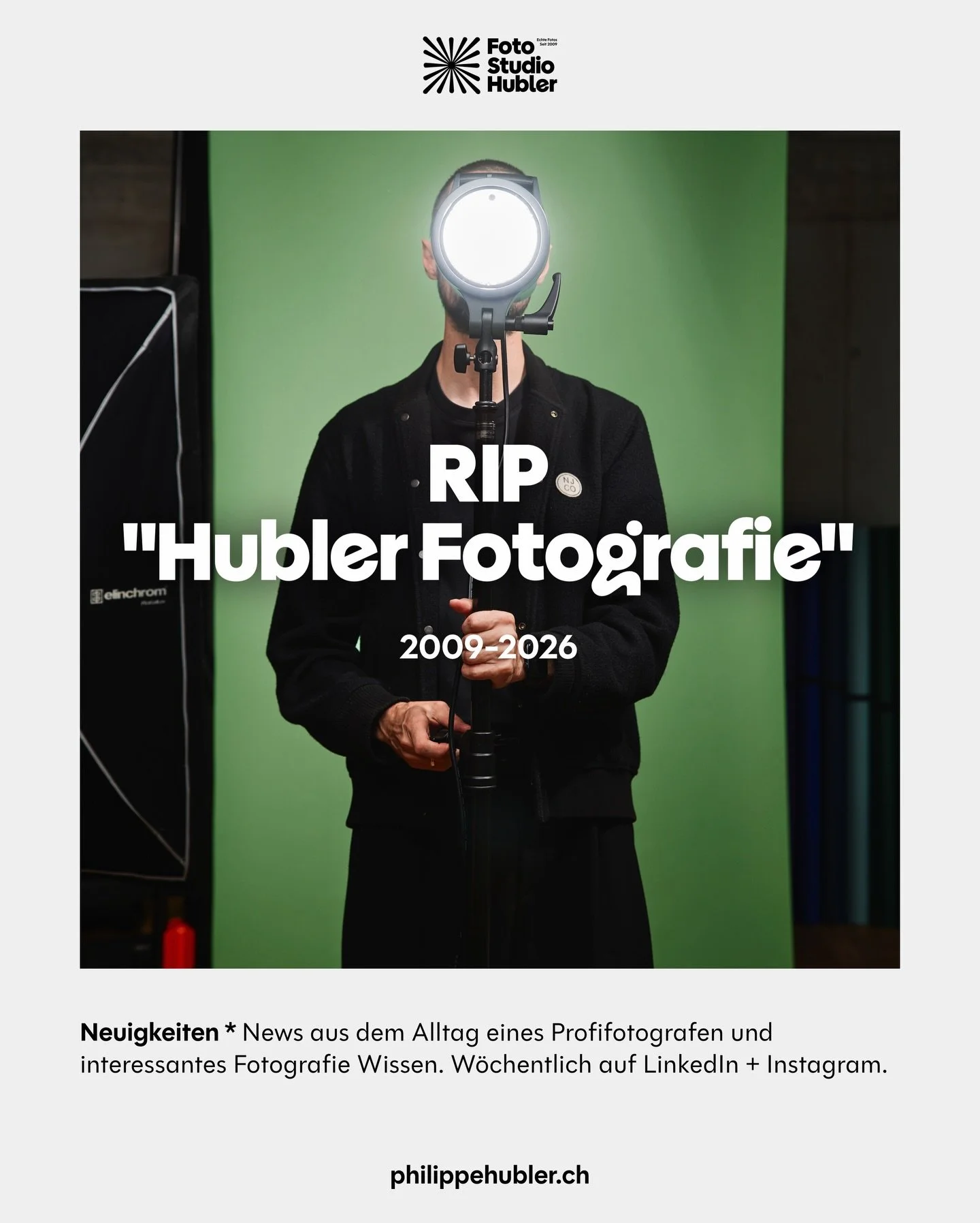 2009 - 2026: &bdquo;Hubler Fotografie&ldquo;
2026 - ?:

✳️ Foto Studio Hubler - echte Fotos seit 2009.

Meine Marke ist aufgefrischt.
Die Leistungen bleiben fast gleich;
einen kleinen Fokus Shift wird es geben. (demn&auml;chst mehr dazu...)

Wer von 