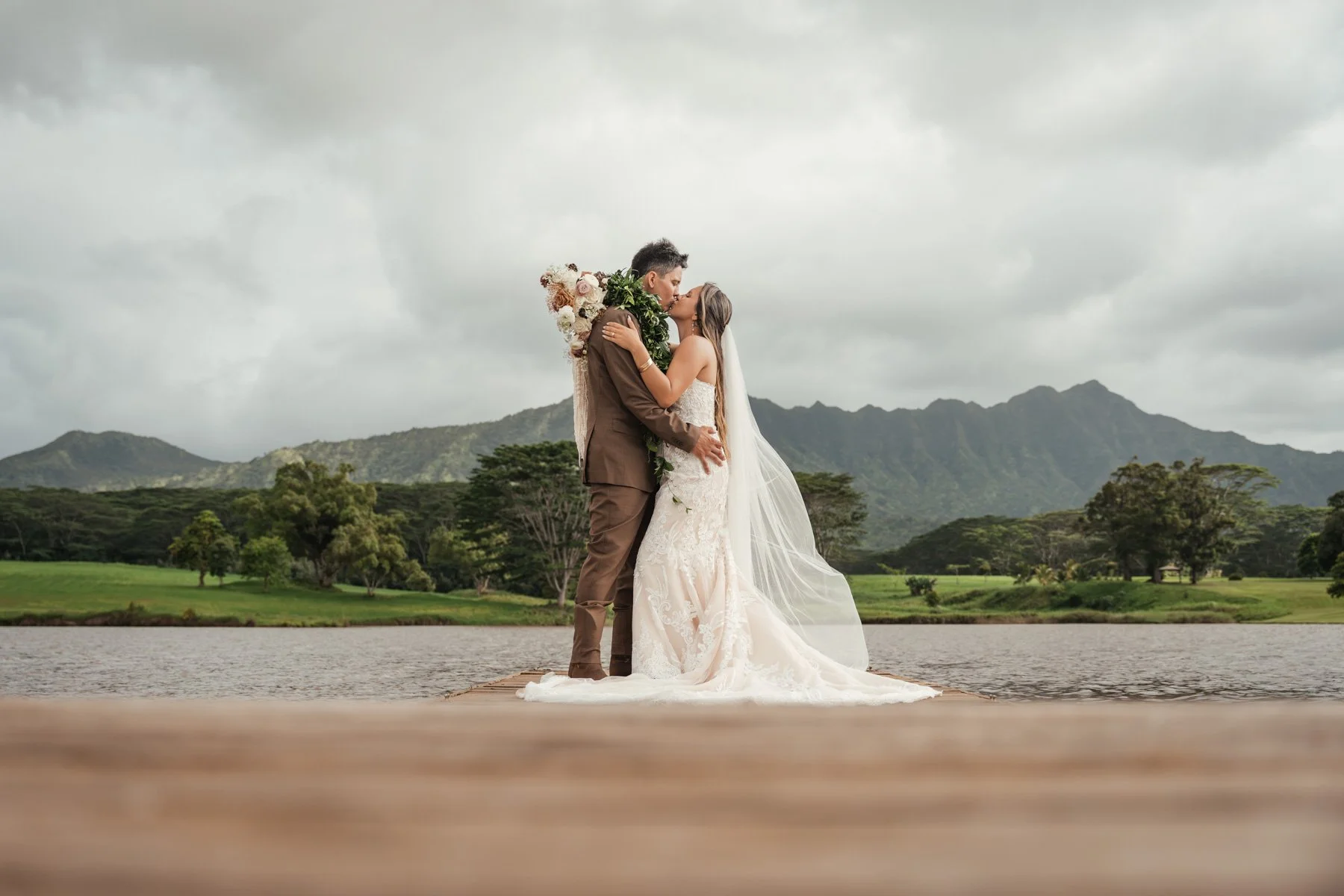 Wedding photography on the North Shore of Kauai. Kilauea waterfall is the perfect place for a small wedding and elopement photography in Hawaii for the romantic and adventurous couple with its gorgeous jungle scenes and a beautiful waterfall that cap