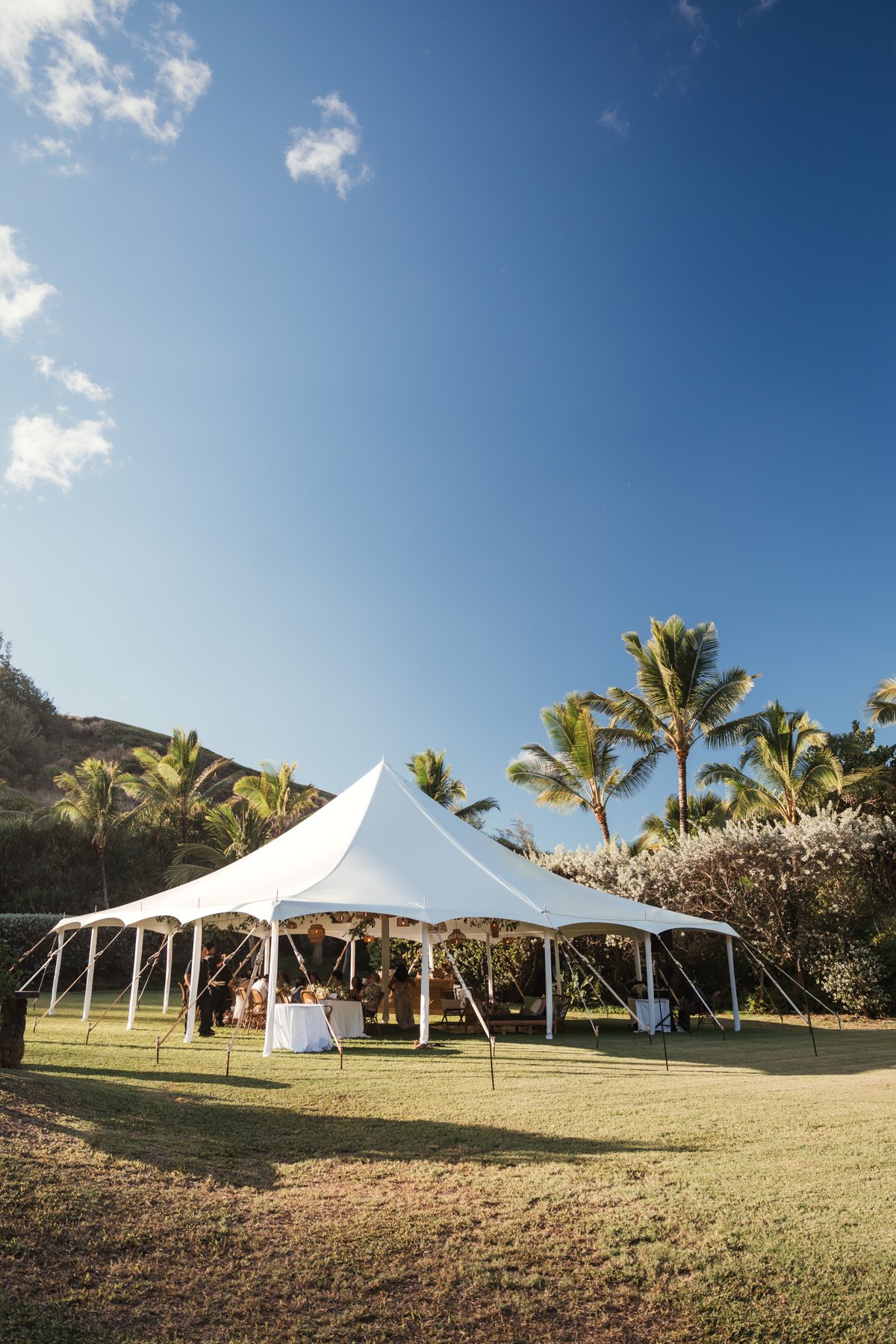 wedding reception area at the meadow at Na Aina Kai, Kauai