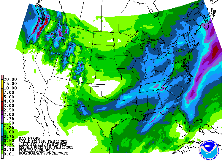 7 day potential rainfall totals from the Weather Prediction Center.