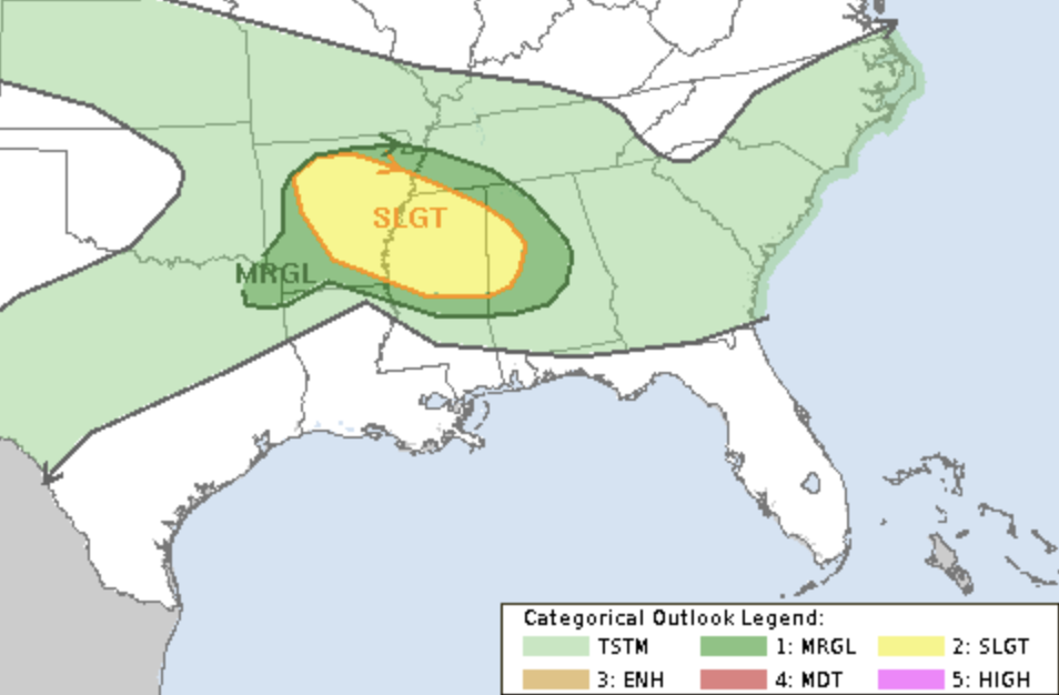 Slight Risk in Arkansas and Mississippi