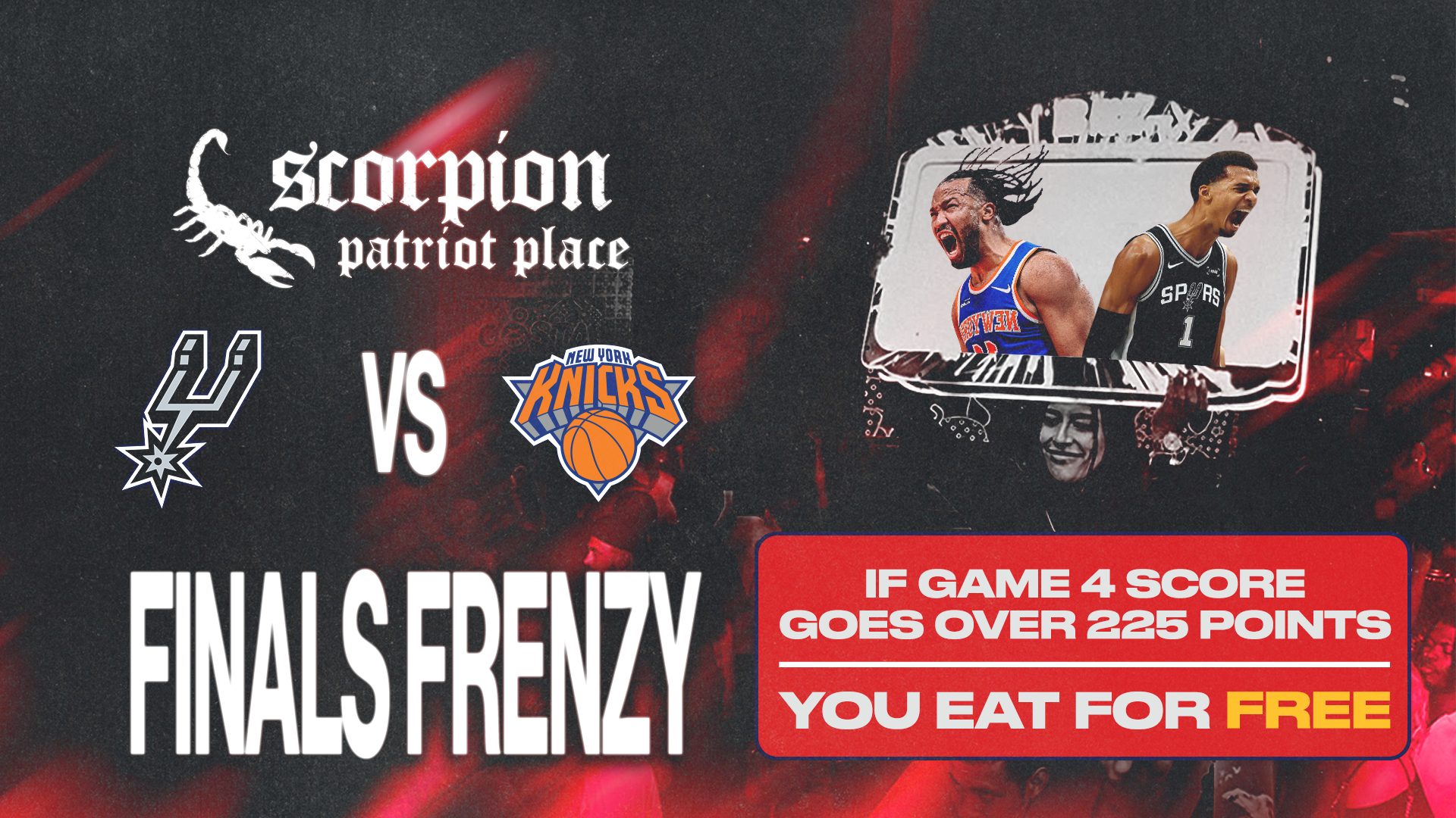 If game goes over 225 points you eat for FREE