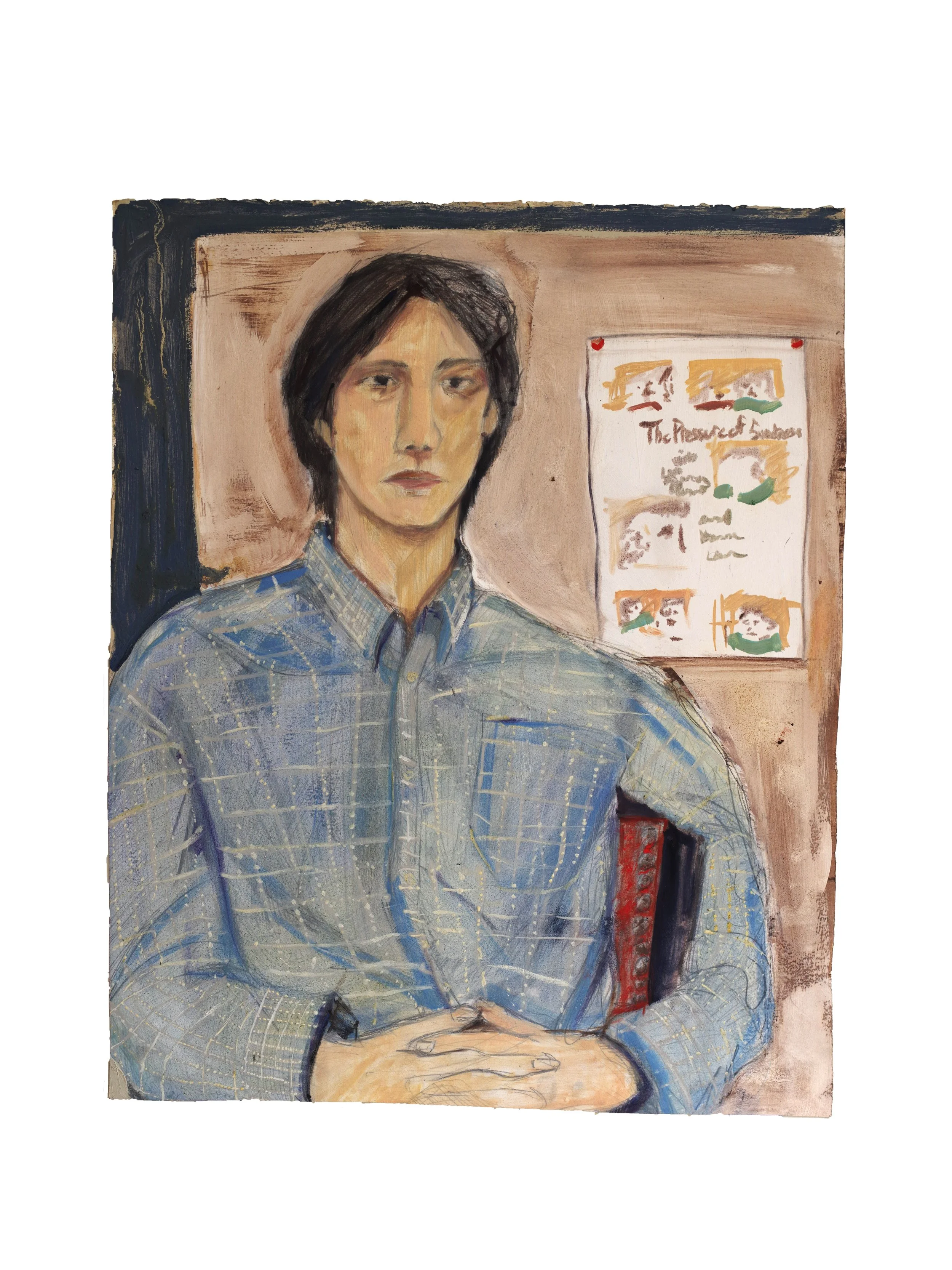 "Jinho in Button-down", Oil and Graphite Materials on Paper, 24 x 20 inches, 2024